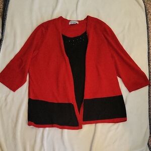 Sag Harbor Red and Black Women's Mock Cardigan